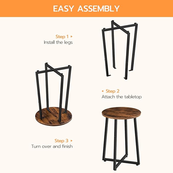 HOOBRO Side Tables Set of 2, Round End Accent Tables with Sturdy Metal Pedestal, 15.7" Round Nightstands, for Living Room, Bedroom, Balcony, Office, Rustic Brown BF95BZP201