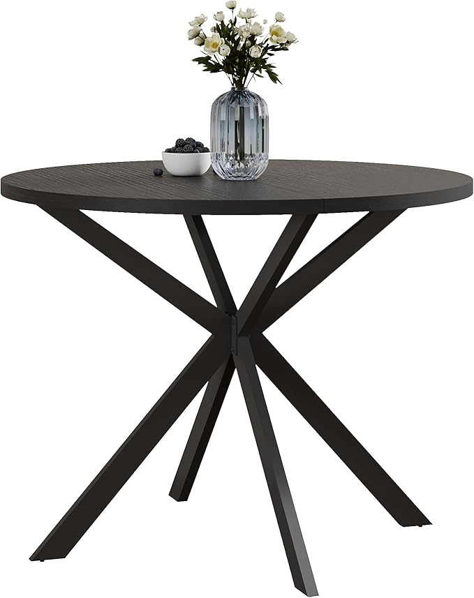 ChooChoo Round Dining Table for 2, Farmhouse Wood Kitchen Table, Circle Dinner Table for Kitchen & Dining Room, Small Space, 31.5In, Black