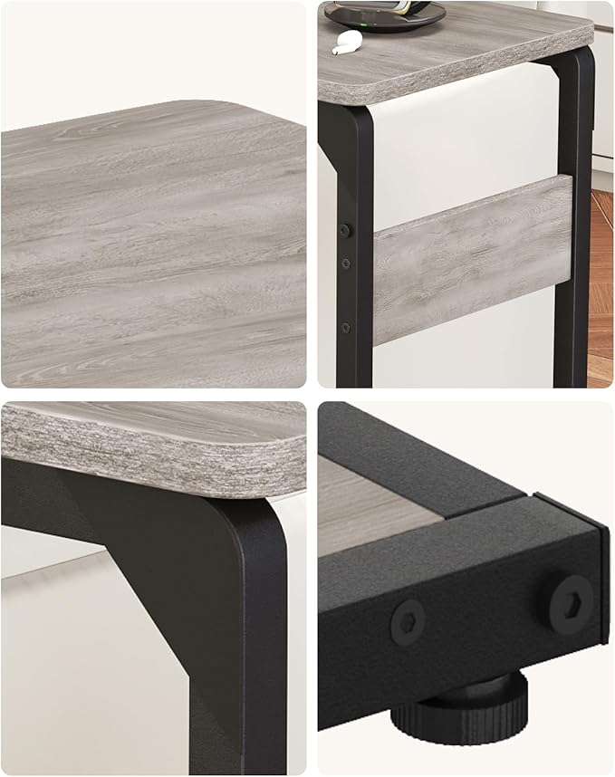 Narrow C-Shaped End Tables, TV Trays Set of 2, Small Side Table for Couch, Sofa Table for Living Room, Bedroom, Bedside ET-YB-GY2