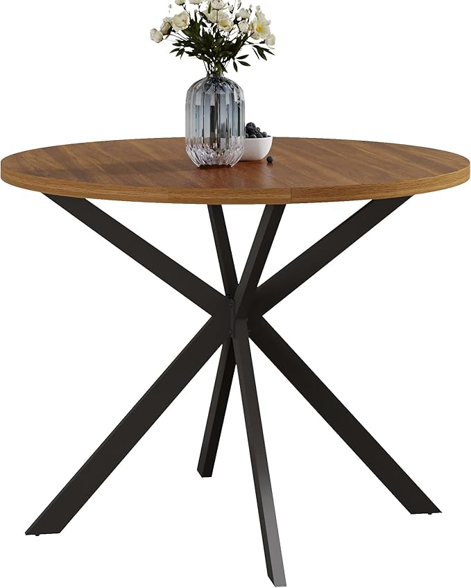 ChooChoo Round Dining Table for 2, Farmhouse Wood Kitchen Table, Circle Dinner Table for Kitchen & Dining Room, Small Space, 31.5In, Walnut