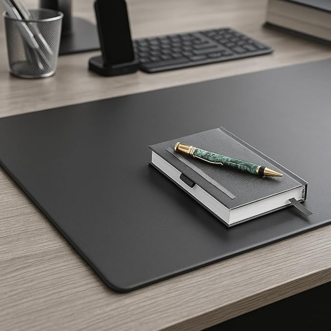 Classic Black Leather 30" x 19" Desk Mat Without Rails