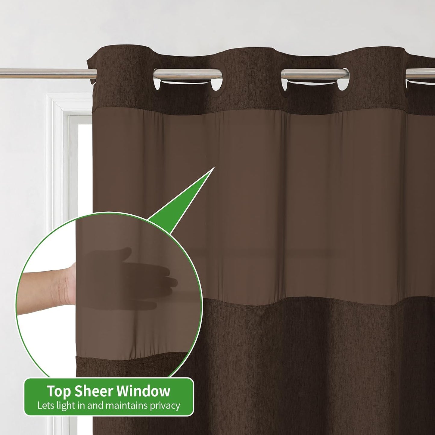 Extra Long No Hooks Needed Linen Textured Shower Curtain with Snap-in Fabric Liner Set,White Hotel Luxury Decor Shower Curtains for Bathroom,Waterproof & Washable,71Wx86H,Brown