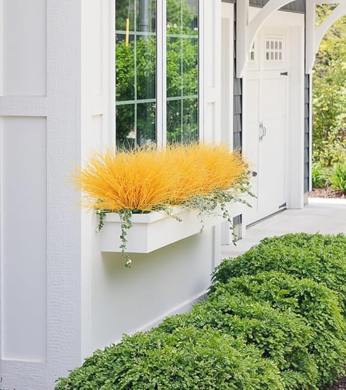 RECUTMS Artificial Grasses Outdoor Plants Tall Grass Spring Fake Grass Plant Plastic Artificial Shrubs for Planters Wedding Indoor Outside Garden Porch Home Office Window Box Decor(Pure Yellow)