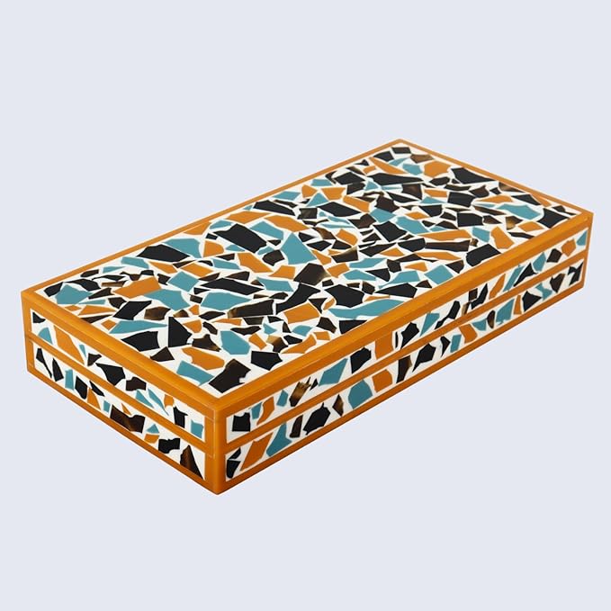 Handicrafts Home Handmade Mosaic Collection Decorative Jewelry Box Organizer – Keepsakes, Trinkets, and Home Decor – Antique Coffee Table Storage, Memory Box, Farmhouse Style Decor Gold, 12x6x2