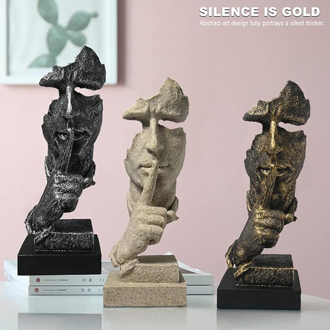 fazhongfa Thinker Statue - Silence is Gold Modern Decor Creative Abstract Art Figurine Resin Sculptures Decoration Room Home Study Office for Men Desktop Ornament (Sandstone)