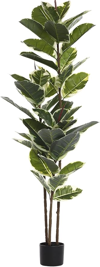 Artificial Rubber Tree Plant 5ft Tall Faux Ficus Tree Potted Fake Tropical Plants Decorative House Plants Large Floor Artificial Trees for Home Office Store Room Decor