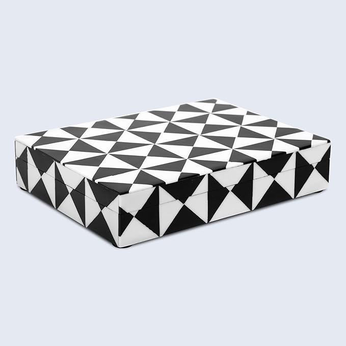 Handicrafts Home Handmade Triangle-B&W Collection Decorative Jewelry Box Organizer – Keepsakes, Trinkets, and Home Decor – Antique Coffee Table Storage, Memory Box, Farmhouse Style Decor, 6x8x1.5