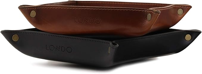 Londo Genuine Leather Tray Organizer - Practical Lightweight Water Resistant Computer Table Desk Storage Box for Wallets, Watches, Keys, Coins, Cell Phones and Office Equipment