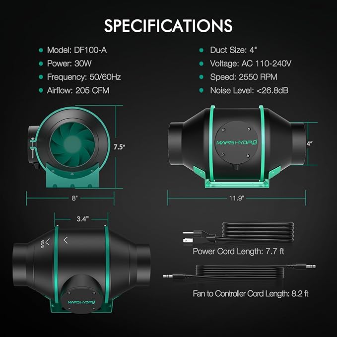 Mars Hydro 3x3 Smart Grow Tent Kit Complete System,FC-E3000 APP Control Dimmable 1184Pcs LED Grow Light,1680D High Reflective Mylar,with Smart WiFi Control Ventilation System,10 Speed Clip Fan