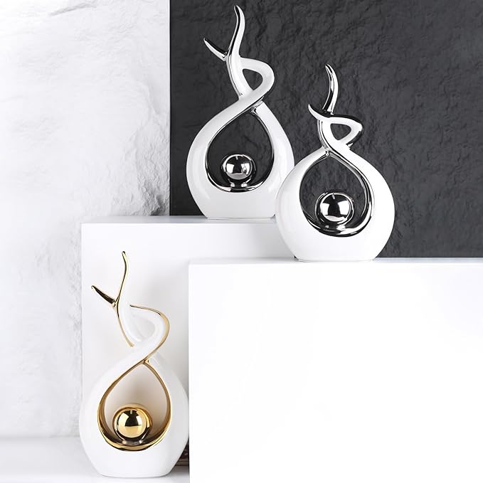 Blue White Modern Sculpture Table Decorations, Ceramic Knick Knacks Statues for Living Room Decor, Tv Stand and Desk Decor, Suitable for Coffee Tables and Shelf Decorations, Great Gift Idea