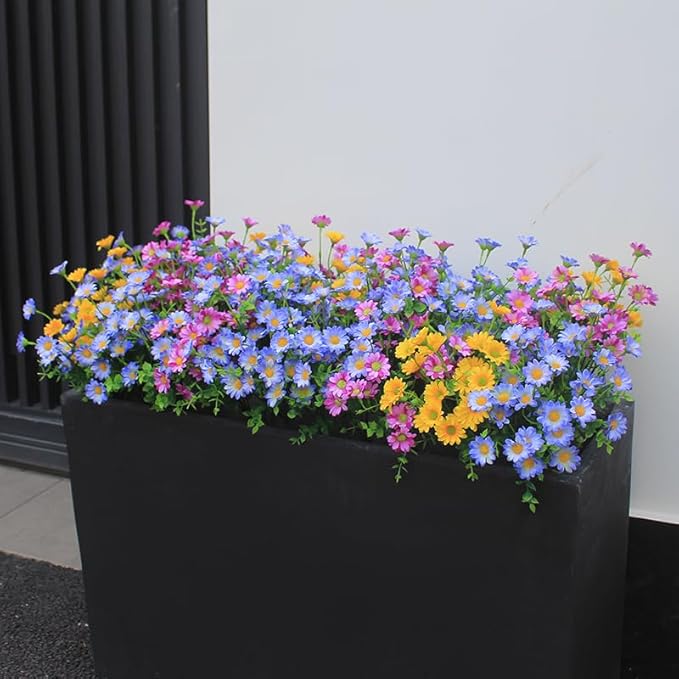 Artificial Plants & Flowers Outdoor 16 Bundles Fade Resistant Wildflowers Fake Daisy Outside Colorful Flowers Spring Summer Decorations for Planter Front Porch Decor(16 Bundles 3 Colors)