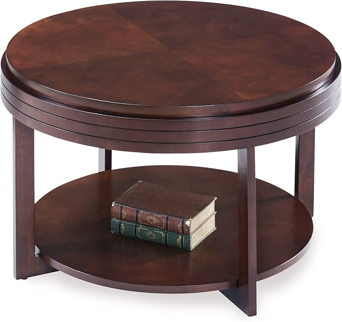 Teo Round Solid Wood Coffee Table with Shelf, Chocolate Cherry Brown – Leick Home, 10108-CH