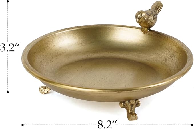 NIKKY HOME Gold Decorative Iron Plate Candle Holders with Bird, Vintage Pillar Candlestick Stand Base Tray for LED & Wax Candles, Incense Cones, Spa, Weddings