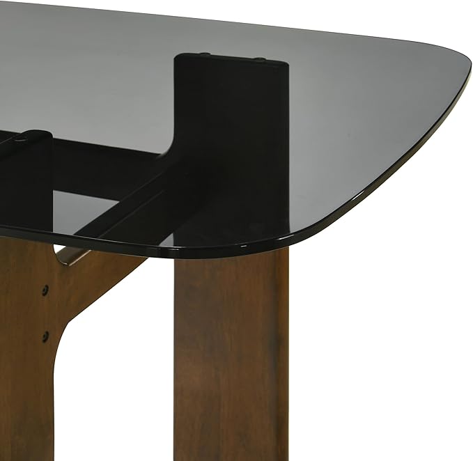 Armen living Ileena Mid-Century Modern 79 in. Rectangle Wood Dining Table in Walnut Finish with Tempered Glass Top