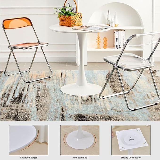 27.3" Tulip Dining Table, White, Perfect for 2-4 People, Mid-Century Modern Style, Round MDF Top with Sturdy Base for Dining Room, Living Room, Cafe