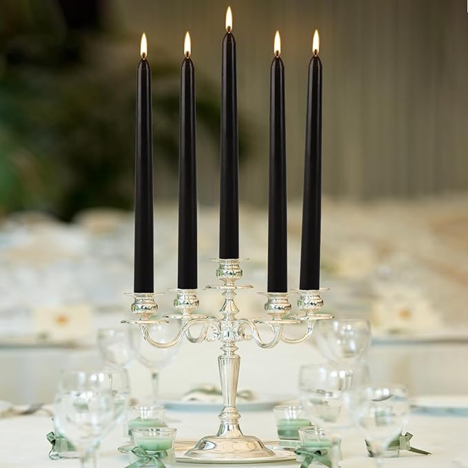 36-Pack 10-Inch Black Taper Candles - Drip-Free Unscented, Long Burning for Dinner Parties, Halloween, Home Decor, Spells & Rituals, Meditation, Prayer (25.4 cm)