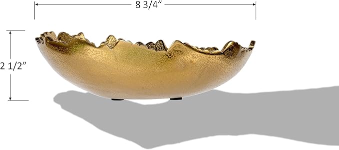 Red Co. 8.75” Gold Moon Decorative, Asymmetrical Torn, Hammered Metal Centerpiece Bowl with Sculpted Edges