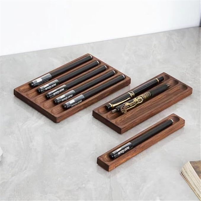 Pen holder Organizer of Office desks,Walnut Desk Pen Stand,Wave Pen Tray Accessory,Teacher Gifts,Suitable for School,Home,Desktop Office Art Accessories (Walnut, 3 Grid)