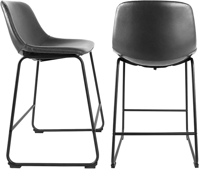 Rfiver Pu Faux Leather Bar Stools Set of 2, Industrial Pub Barstools with Back and Footrest, Modern Armless Bar Height Stool Chairs (Grey, 24" Counter Chair x2)