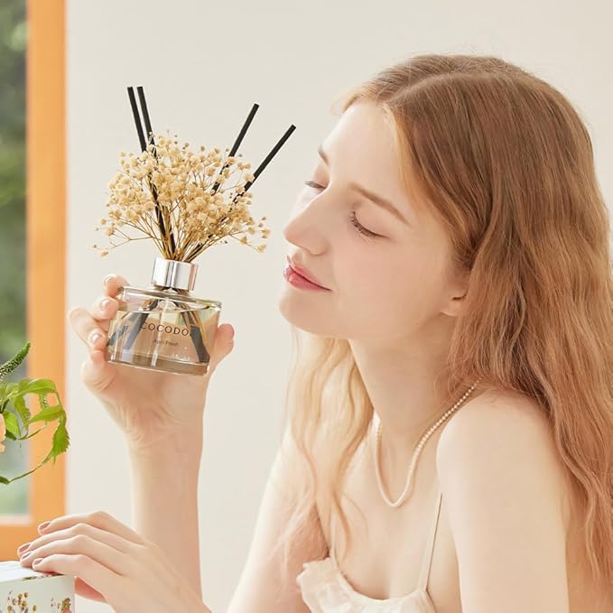 COCODOR Preserved Flower Reed Diffuser/White Jasmine/6.7oz/2Pack / Home Fragrance Scent Essential Oil Stick Diffuser for Bedroom Bathroom Home Décor