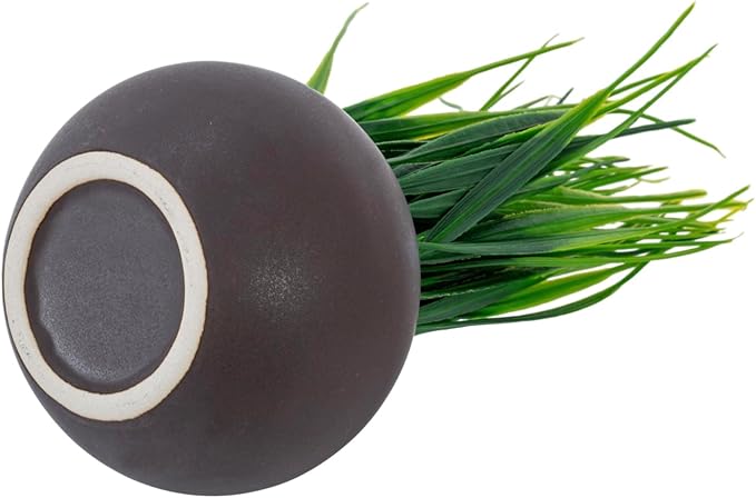 MyGift 7 Inch Tall Modern Mini Artificial Grass Plants in Small Round Brown Ceramic Pots, Decorative Tabletop Faux Greenery Indoor Home Decor, Set of 3