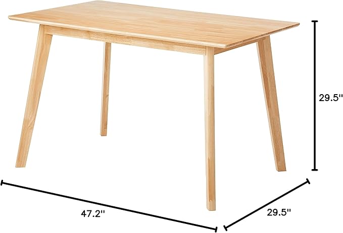 Amazon Basics FSC Certified Solid Wood Kitchen Rectangular Dining Table, Easy to Assemble, 29.5"D x 47.2"W x 29.5"H, Natural Wood