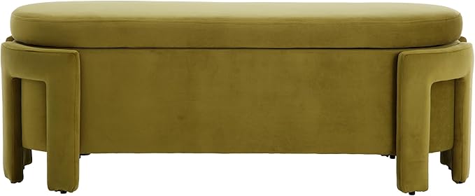 Modern Velvet Ottoman with Storage Entryway Bench for Living Room Comfy Upholstered End of Bed Bench with Safty Hinge for Bedroom/Living Room/Lounge/Corner, Olive