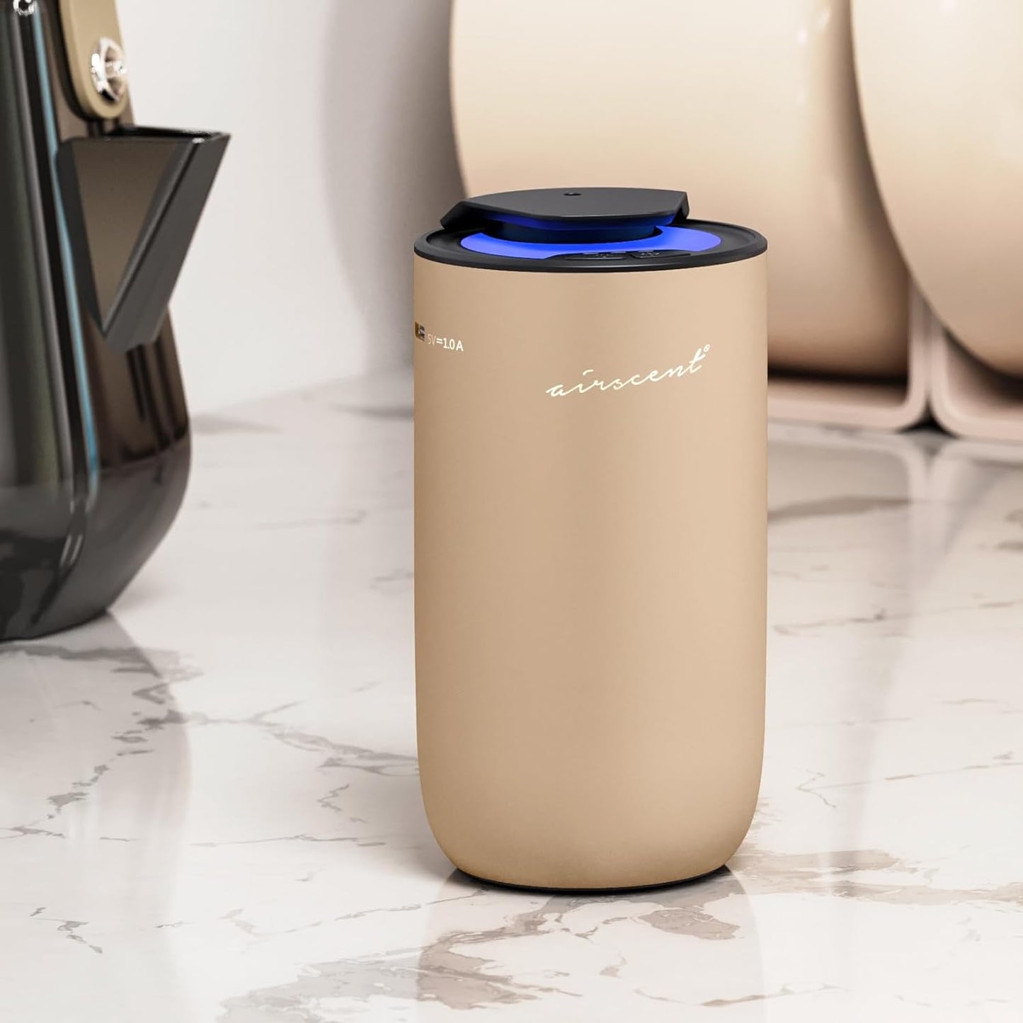 The AirScent Mini Waterless Diffuser for for Homes, Offices, Spas and Hotels - Gold Finish - Fragrance Oil Aromatherapy Diffuser for Aesthetic Scenting -15 mL Capacity - Night Light Feature