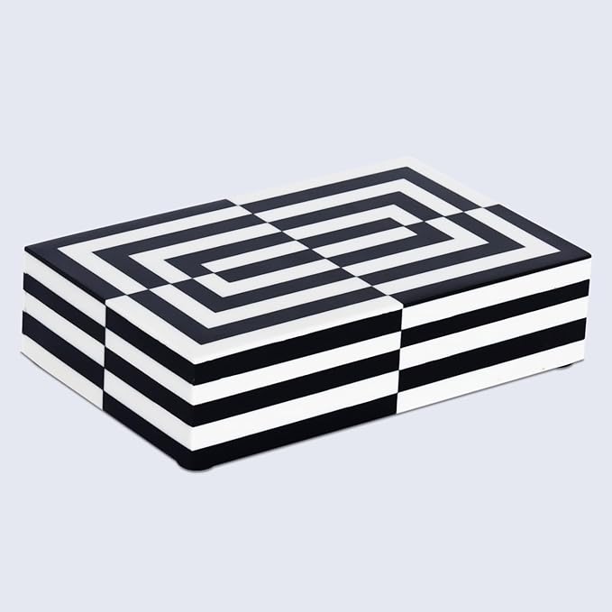 Handicrafts Home Modern Puzzle Slide Decorative Storage Box - Black & White, 8x5x2 Inches