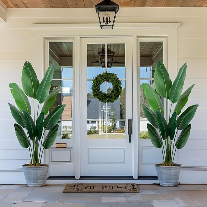 Artificial Bird of Paradise Plant 5 Ft Tall Fake Banana Leaf Plant for Indoors and Outdoors,Faux Palm Tree with Plastic Pot for Office and Home Decor,L1602PCS