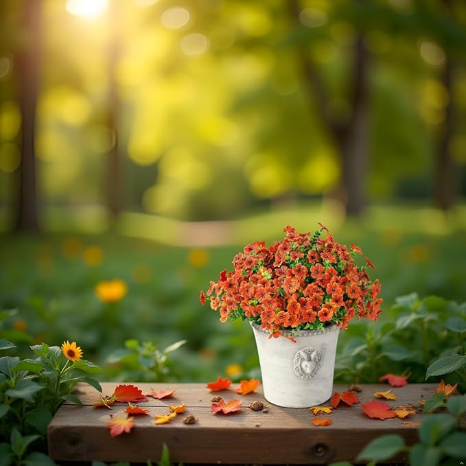 alyptus Artificial Mums for Outdoors – 12 Bundles UV Resistant Fall Flowers, Faux Outdoor Flowers & Fake Mums for Porch Decor, Planters, Thanksgiving, Halloween & Fall Decorations – Orange Blooms