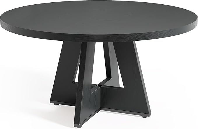 LITTLE TREE Round Dining Table for 4-6, 47 Inches with Wooden Pedestal Base, Black Dinner Table for Dining Room, Kitchen, Living Room