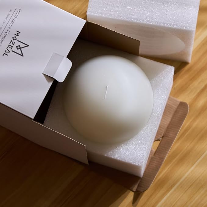 MOZEAL Hand-Poured, 6 Inch White Large Round Ball Candles - Elegant White Round Pillar Candles, Dripless, Unscented, Smokeless, Ideal for All Occasions.