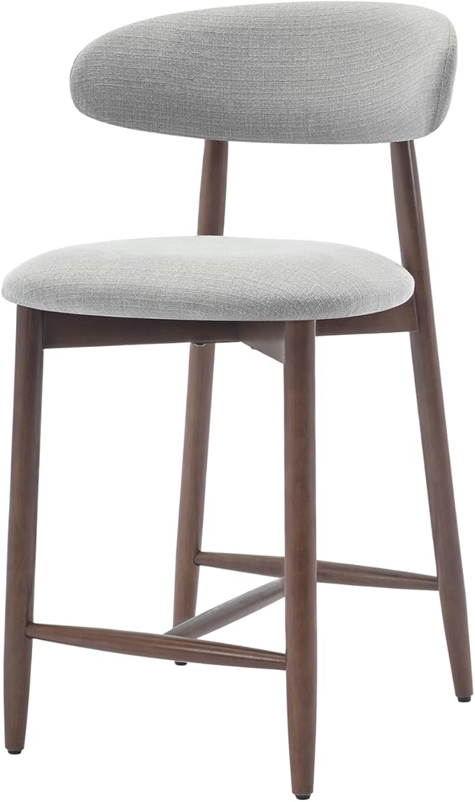 COLAMY Wood Bar Stools, Counter Height BarStools, Mid Century Modern Stools with Back, 25 Inch Upholstered Wooden for Kitchen Island Dining Room, Light Grey