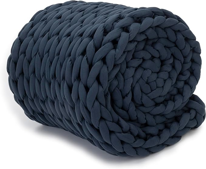 Nuzzie Chunky Knit Weighted Blanket - Breathable, Cooling, Hand Made Knit Throw Blanket for Sleep - Machine Washable, Stylish Decor Design (Dusty Blue, Queen | 28lbs | 80"x80")