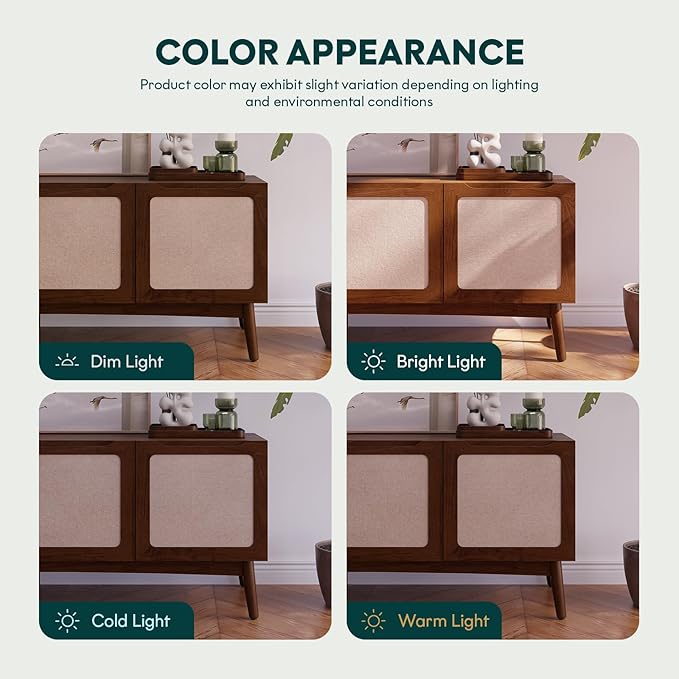 Bme Calista TV Stand 1 Drawer 2 Door – Chestnut Finish Media Console with Open Shelf & Fabric Panel Doors, Mid-Century Modern Style with Tapered Legs, Easy Assembly