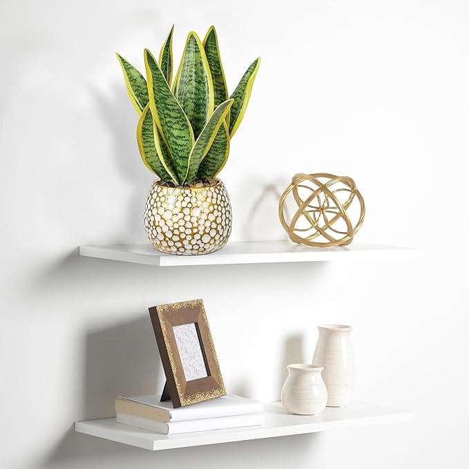 Hollyone Artificial Snake Plant Potted Faux Sansevieria Trifasciata Plants, 13" Tropical Fake Plants in Ceramic Pots for Home Office Room Indoor Decor Housewarming Gifts