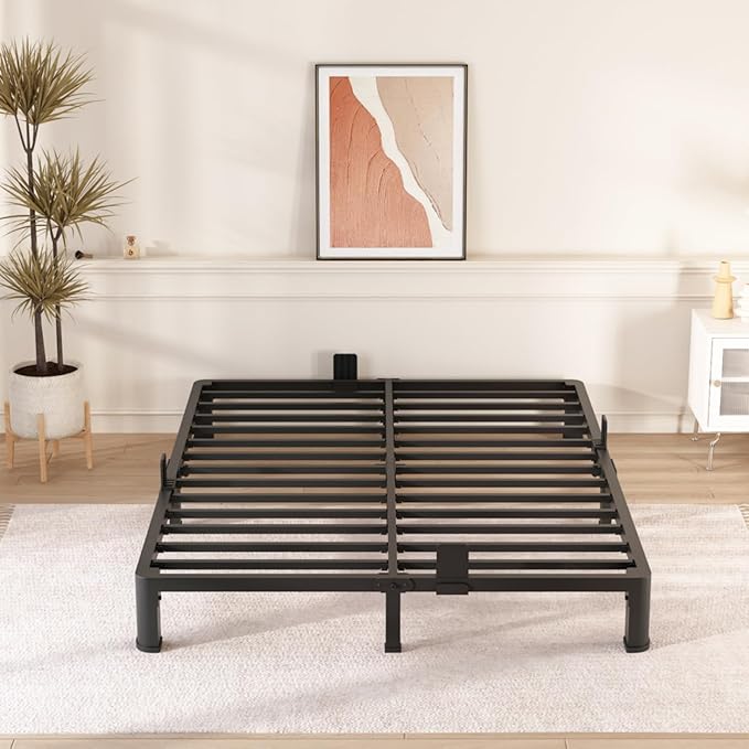 FUIOBYVV 6 Inch Queen Bed Frame with Round Corner Edge Legs 3500 lbs Metal Heavy Duty Steel Slats Support No Box Spring Needed Platform Noise Free Easy Assembly