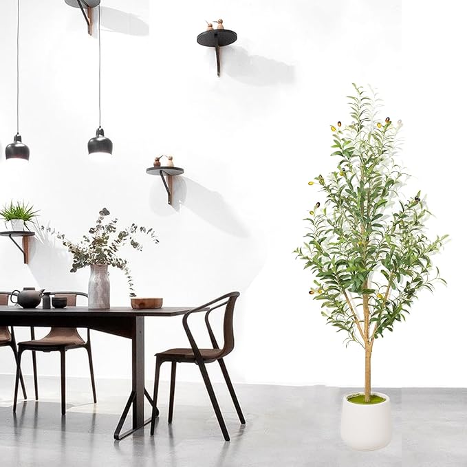 Phimos Artificial Olive Tree with Planter Pot Large Faux Olive Branches and Fruits Artificial Tree for Modern Home Office Living Room Floor Decor Indoor (5.2FT)