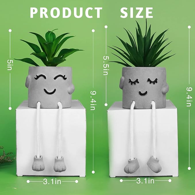 Zerzsy Faux Succulents in Cement Pots with Hanging Leg, Potted Mini Fake Plants for Desk Decor, Kitchen Shelf Decor, Office Decoration for Women, Bathroom Shelf Plants Decoration- Set of 2