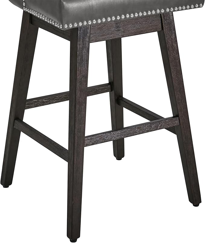 CHITA Counter Height Swivel Bar Stools Set of 2, FSC Certified Upholstered Counter Stools, Modern Swivel Barstools with Wood Legs for Kitchen Island, 30" Seat Height, Faux Leather in Retro Grey