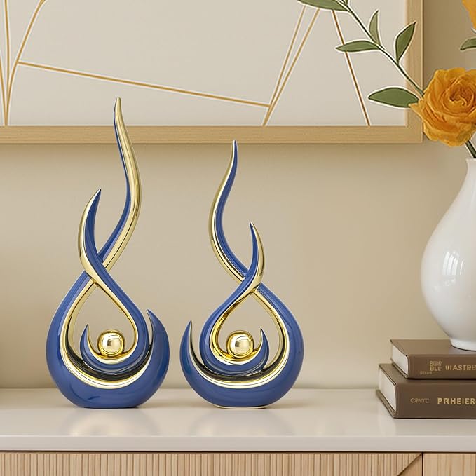 Navy Modern Abstract Art Home Decor Accent,Contemporary Statues Coffee Table Decor for Living Room,Table Centerpieces for Dining Room,Ceramic Sculptures Knick Knacks for TV Stand Show Piece (Blue)