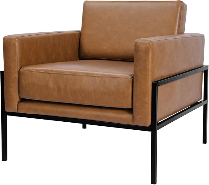 HomePop Modern Metal Frame Accent Chair Home Décor|Accent Chairs for Living Room & Bedroom - Carmel Faux Leather