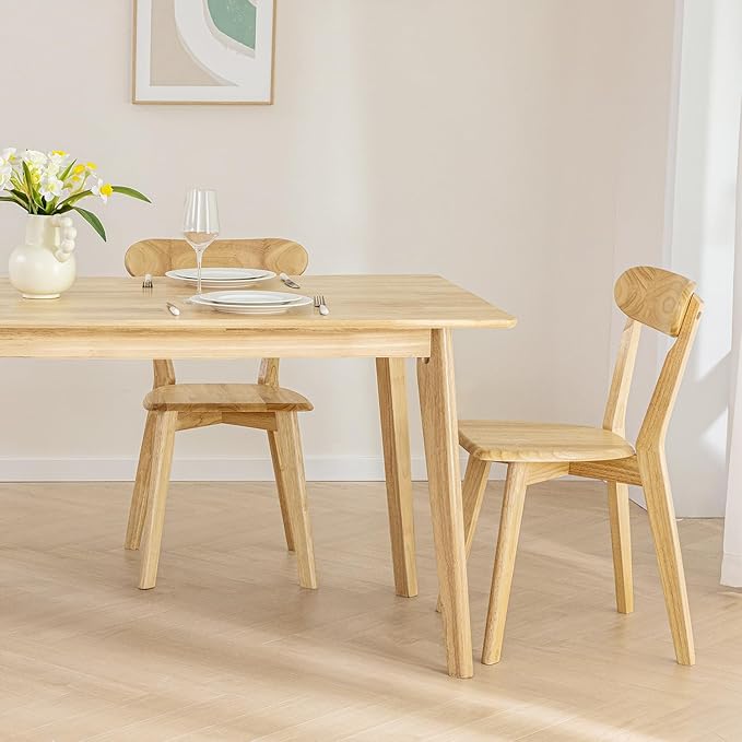DELAVIN Soild Wood Dining Chairs Set of 2, Oak Wood Kitchen Chairs, Mid Century Modern Dining Room Chairs, Natural