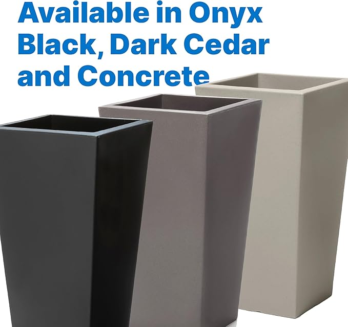 Step2 Tremont Tall Square Planter Pot, Large Outside All-Season All-Weather Gardening Pot for Patio and Front Porch, Concrete, 2-Pack