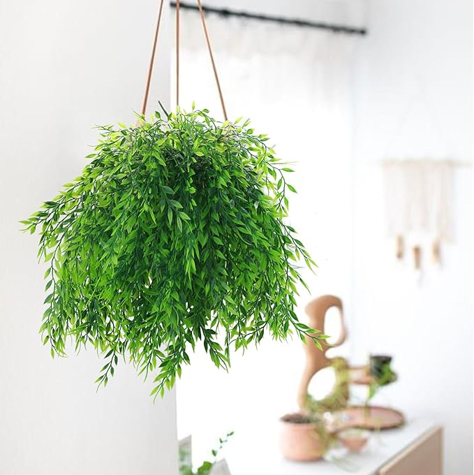 summer flower 8pack Fake Plants Weeping Willow Set Artificial Greenery Sterms Hanging Ivy Vine Plant Faux Garland Leaves UV Resistant for Outdoor Porch Party Garden Indoor Home Office Decoration