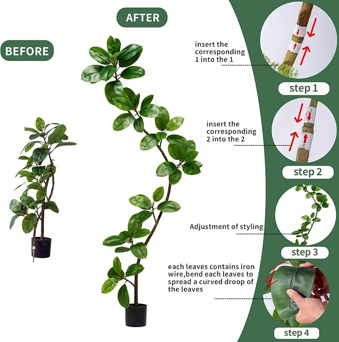 4.6ft Artificial Rubber Tree Faux Plants Indoor Faux Floor Artificial Trees Indoor,Fake Plant Fake Tropical Plants,Large Floor,Real Touch Rubber Tree for Home Decor