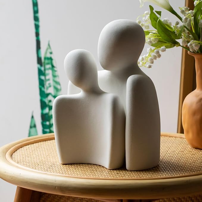 Ceramic Couple Statue Modern Shelf Decor Knick Knacks for Shelves, Valentine's Day Wedding Gifts, Home Decor for Living Room, Bedroom, Bookshelf & TV Stand (XL)