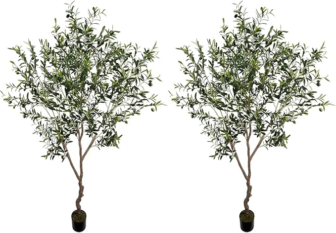 Artificial Olive Tree 7ft(82in,1789leaves) Tall,Faux Olive Tree Indoor Artificial Tree for Modern Home Office Living Room Floor Decor Indoor (2pack)