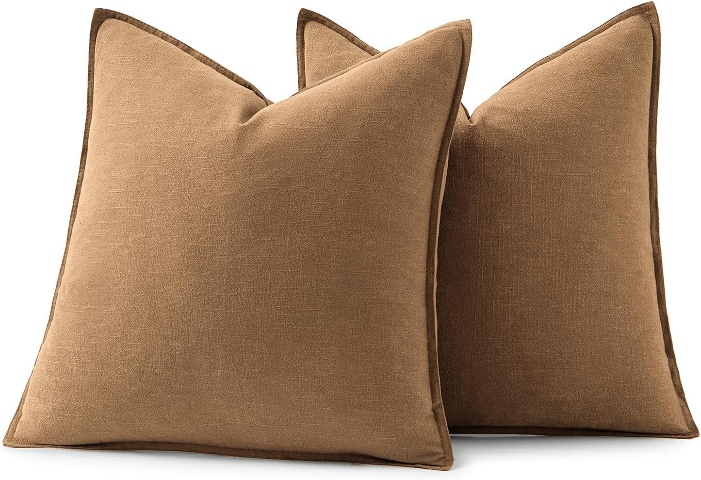 MIULEE Decorative Linen Euro Sham Pillow Covers 22x22 Inch Brown Boho Farmhouse Neutral Couch Throw Pillows for Bed Pack of 2 Accent Modern Pillowcase Sofa Livingroom Home Decor